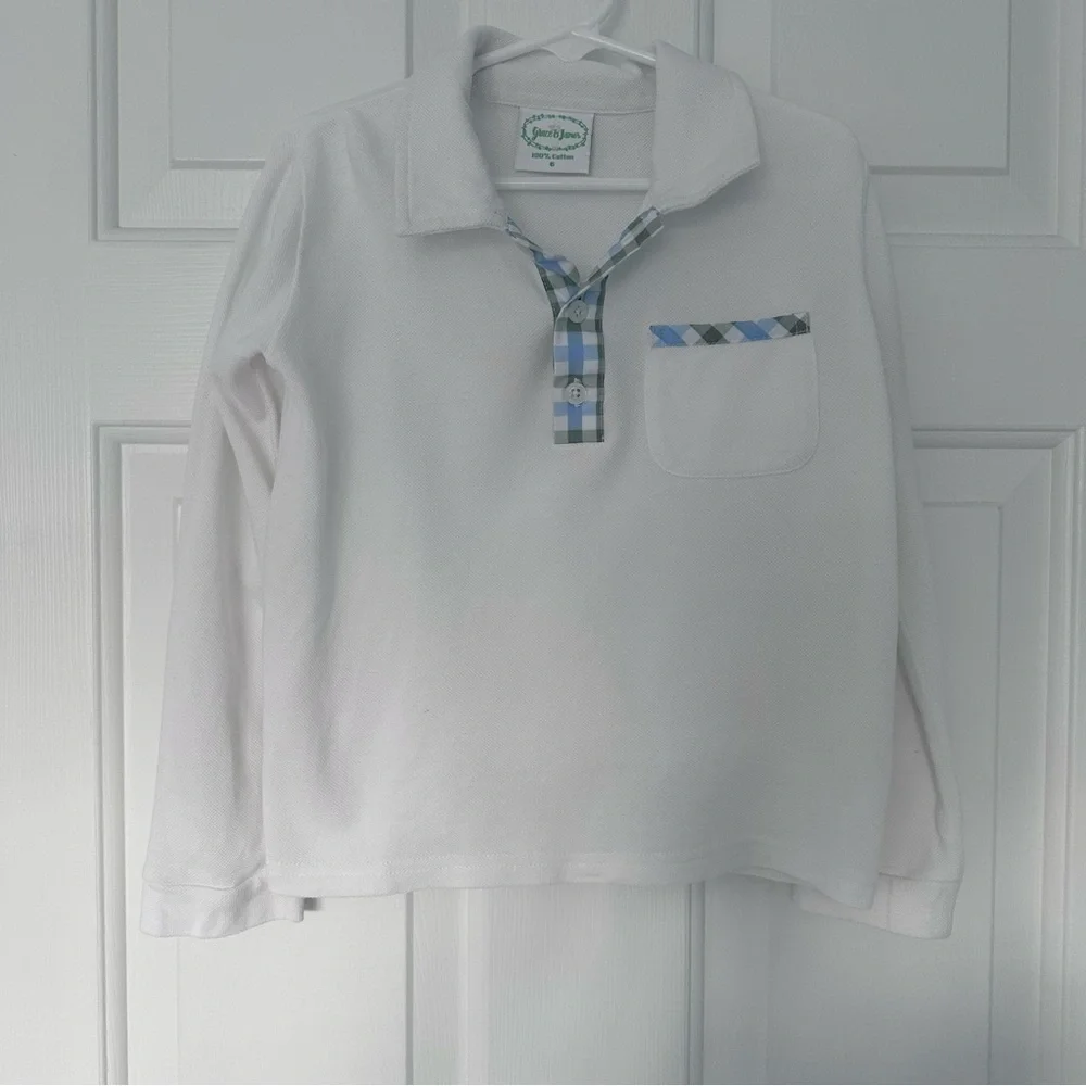 Grace & James Hudson Pant Long Sleeve Polo Shirt Set Blue Green Plaid Boys Sz 6